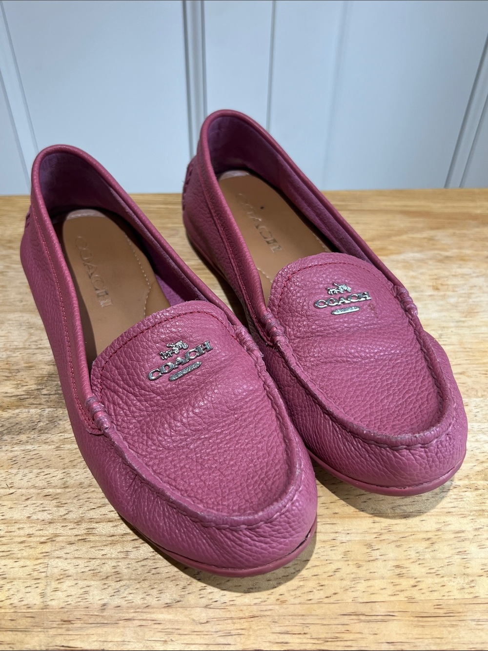 Coach Pebbled Leather Mauve Penny Loafers